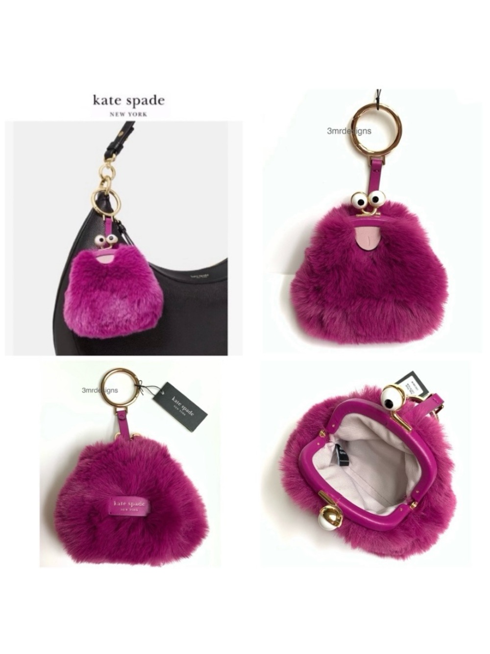 NWT Kate Spade ♠️ MONSTERS FIZZY Soft Faux Fur & Leather Trim Coin Purse